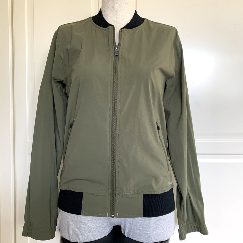 Eddie Bauer Olive Green Voyager Bomber Jacket Lightweight Womens S